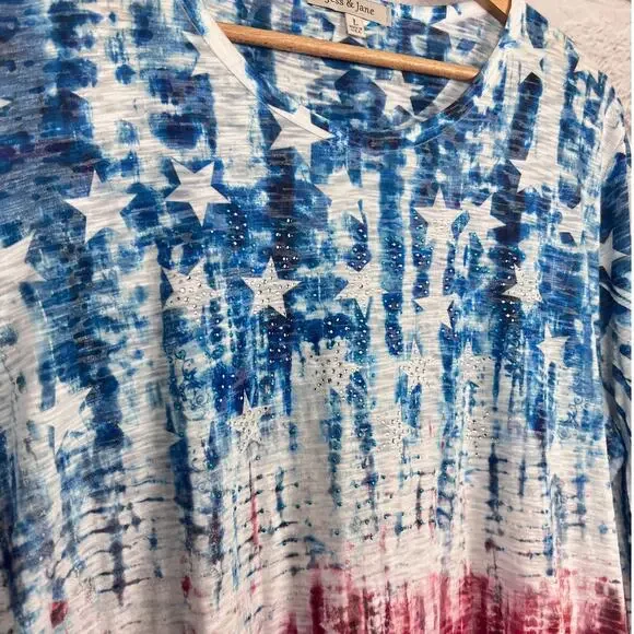 Jess & Jane Womens L Boho Artsy Eclectic Indie USA Rhinestone Star Tunic Top - Picture 5 of 12